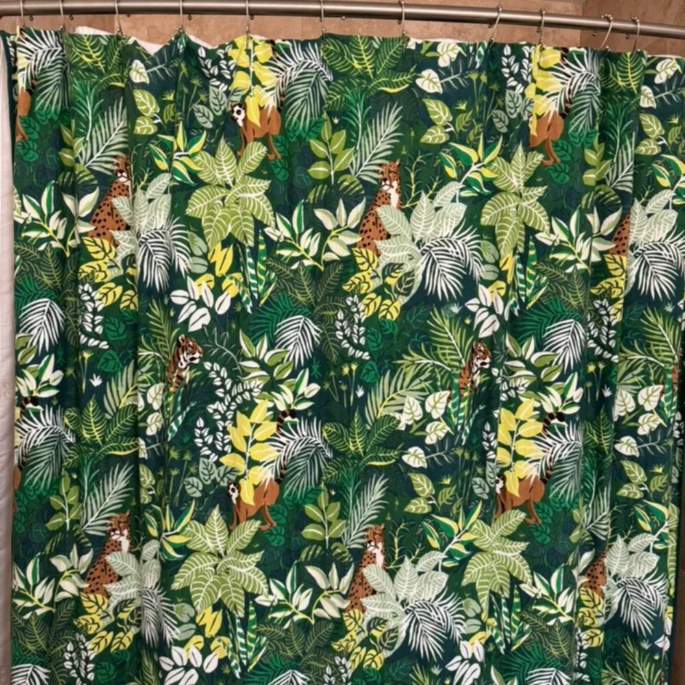 Printfresh Sage Tropical Oasis Jungle Animal Organic Cotton Shower Curtain